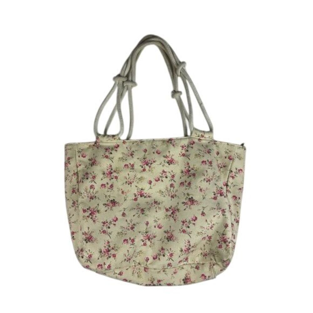 Farmhouse is My Style Cream Ivory‎ Tote Bag Purse Pink Floral Embroidery